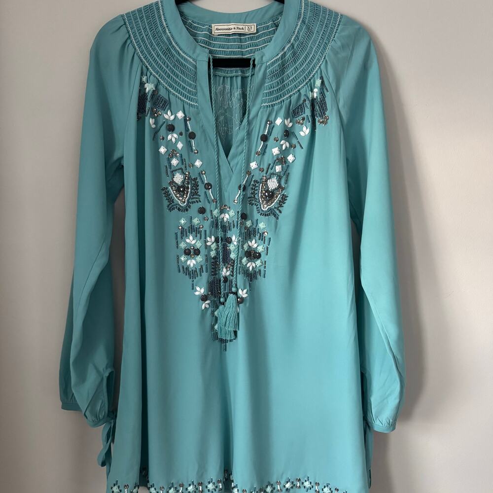 Turquoise Abercrombie and Fitch boho beaded dress in size extra small